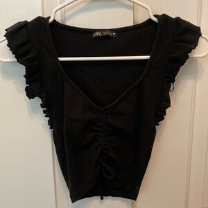 Zara black sleeveless ribbed shirt with a tie in the front - small